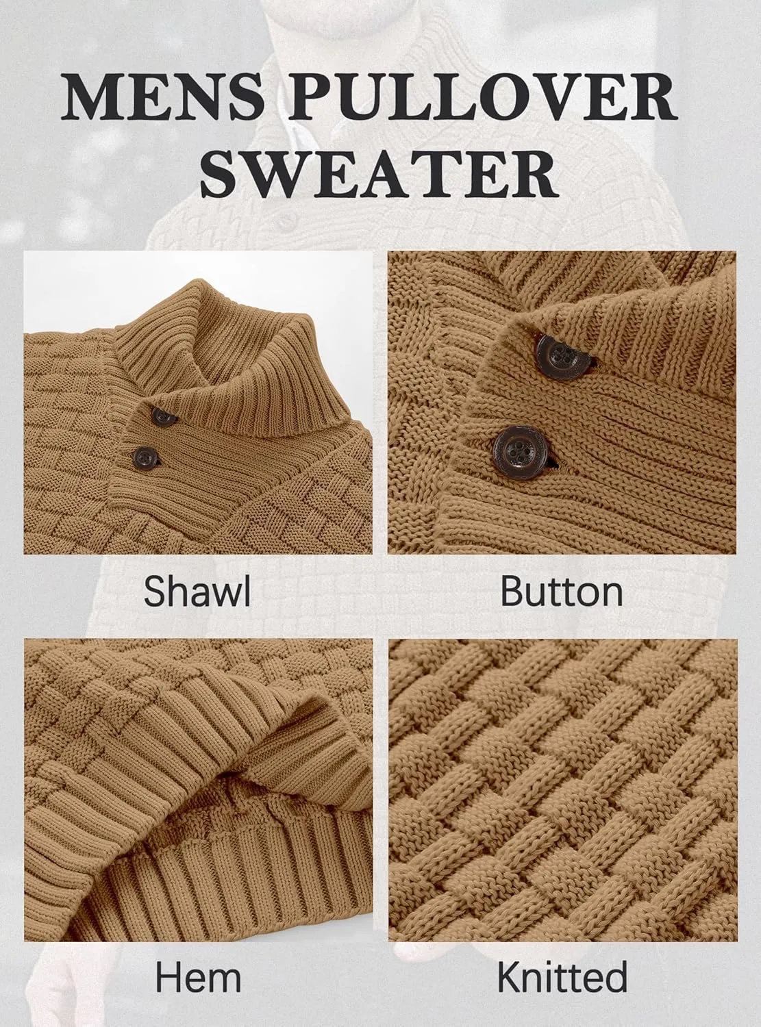 Mens Crewneck Long Sleeve Textured Ribbed Edge Pullover Sweaters Knitted Sweater Tops