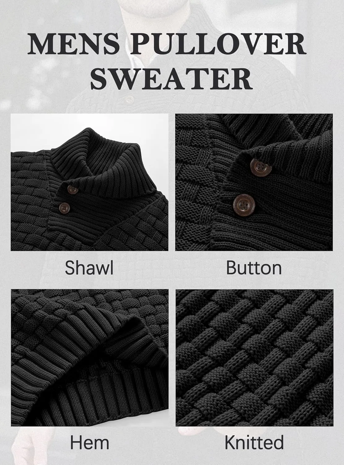 Mens Crewneck Long Sleeve Textured Ribbed Edge Pullover Sweaters Knitted Sweater Tops