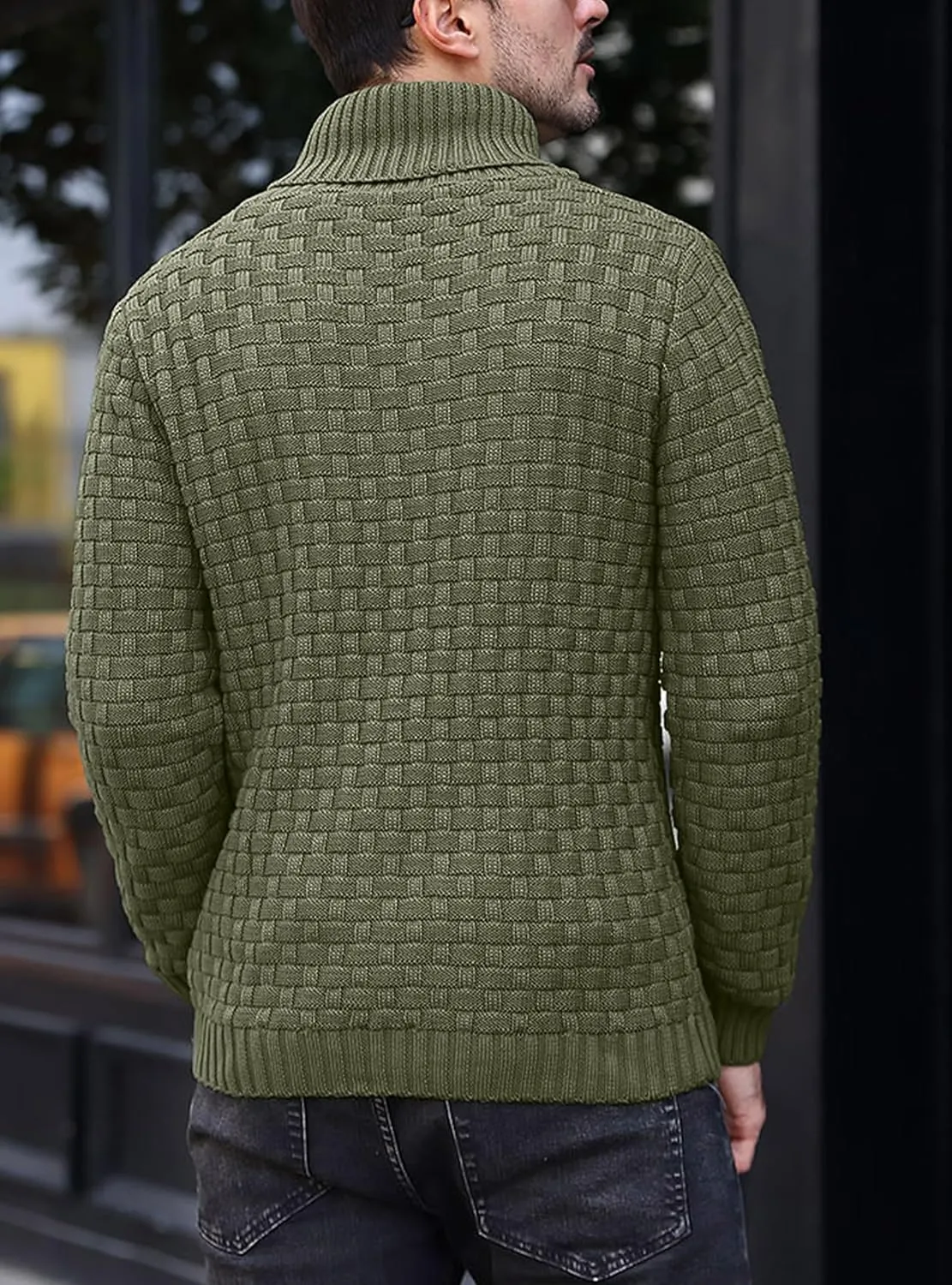 Mens Crewneck Long Sleeve Textured Ribbed Edge Pullover Sweaters Knitted Sweater Tops
