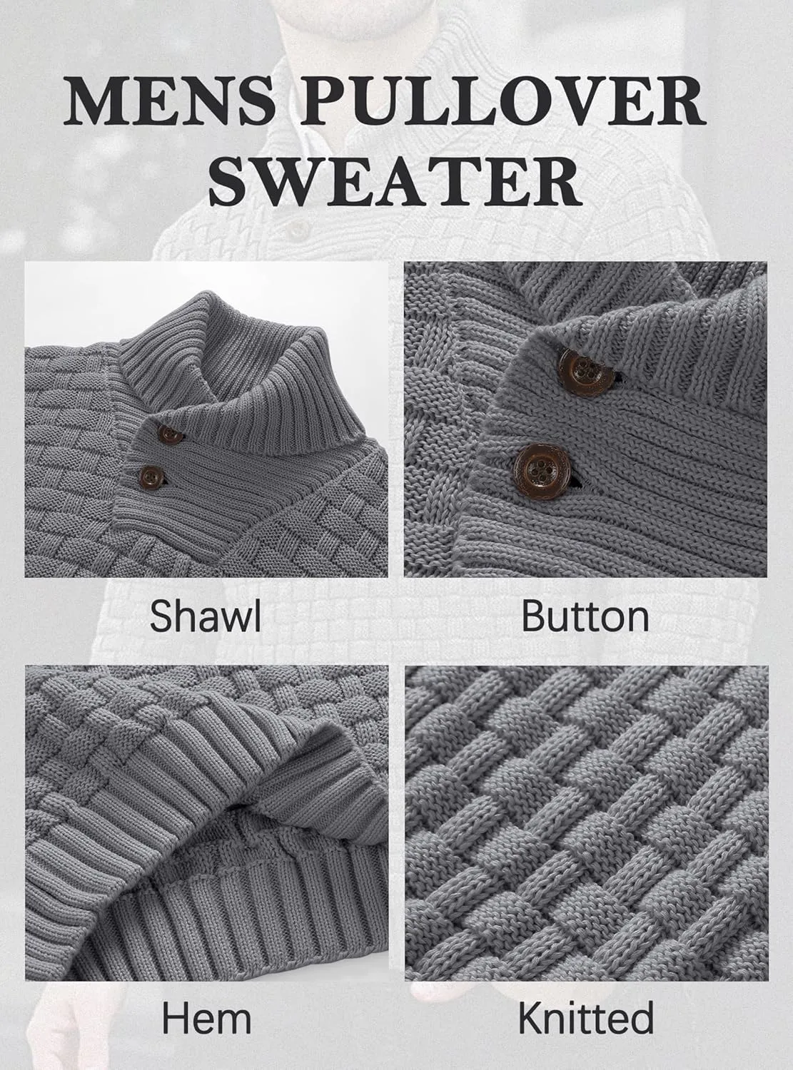 Mens Crewneck Long Sleeve Textured Ribbed Edge Pullover Sweaters Knitted Sweater Tops