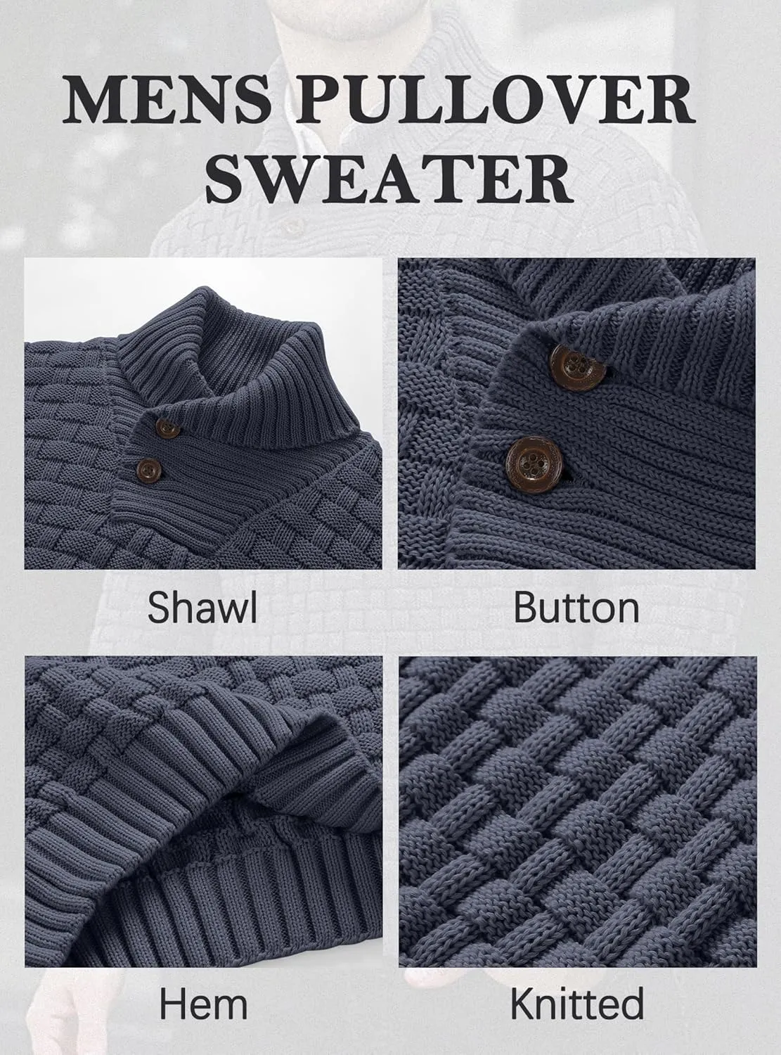 Mens Crewneck Long Sleeve Textured Ribbed Edge Pullover Sweaters Knitted Sweater Tops