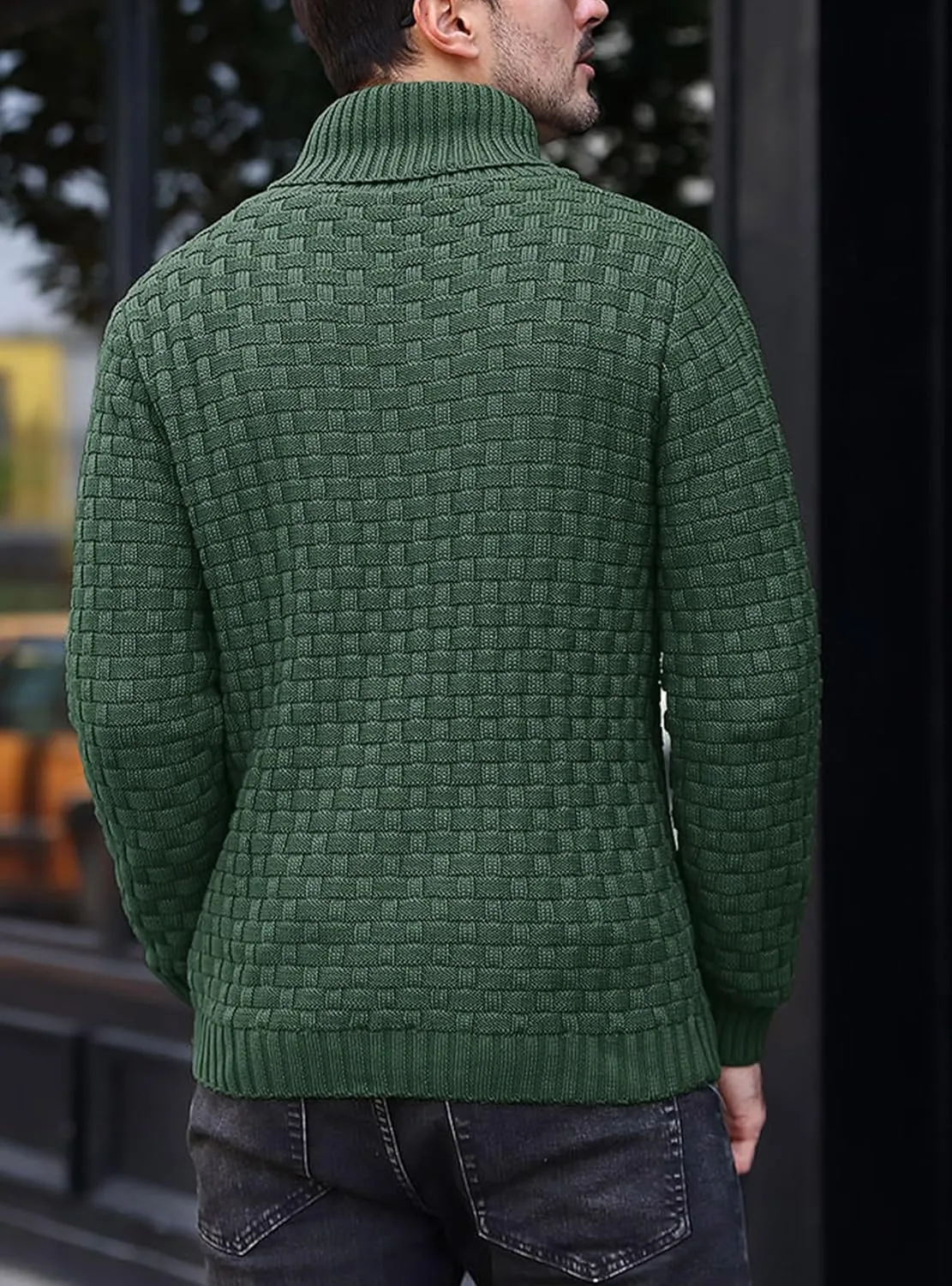 Mens Crewneck Long Sleeve Textured Ribbed Edge Pullover Sweaters Knitted Sweater Tops