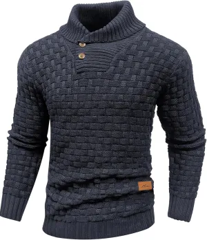 Mens Crewneck Long Sleeve Textured Ribbed Edge Pullover Sweaters Knitted Sweater Tops