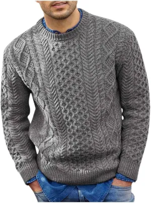 Men's Crewneck Pullover Sweater Chunky Cable Knit Sweater Classic Casual Sweaters Textured Sweater Tops