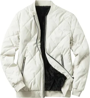 Men's Diamond Quilted Bomber Jacket Suede Sherpa Lined Jacket Solid Stand Collar Coat Thermal Padded Coat Outwear
