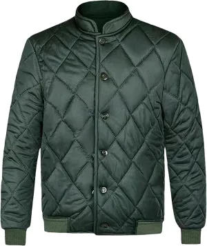 Men's Diamond Quilted Jacket Button Down Thermal Padded Cotton Coat Insulated Warm Winter Bomber Jackets