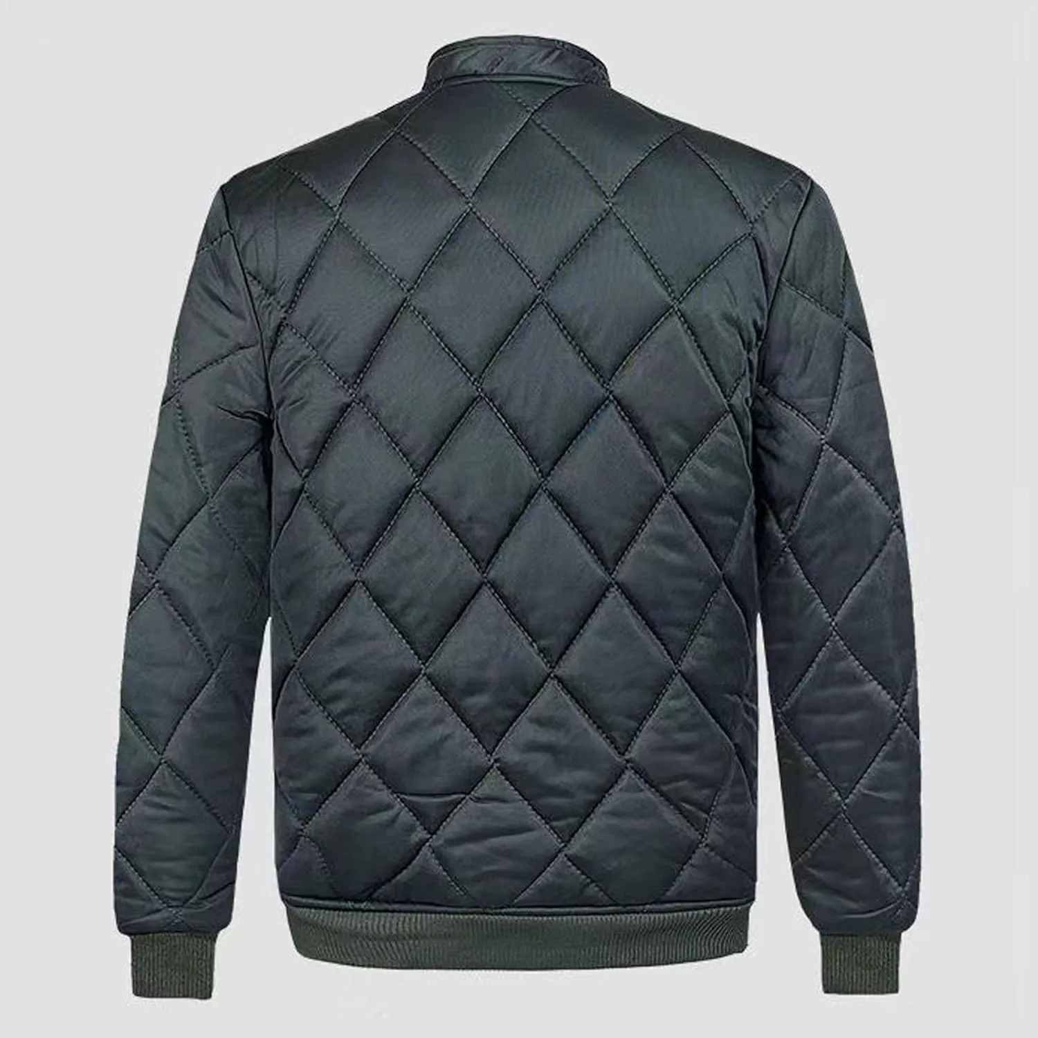 Men's Diamond Quilted Jacket Button Down Thermal Padded Cotton Coat Insulated Warm Winter Bomber Jackets