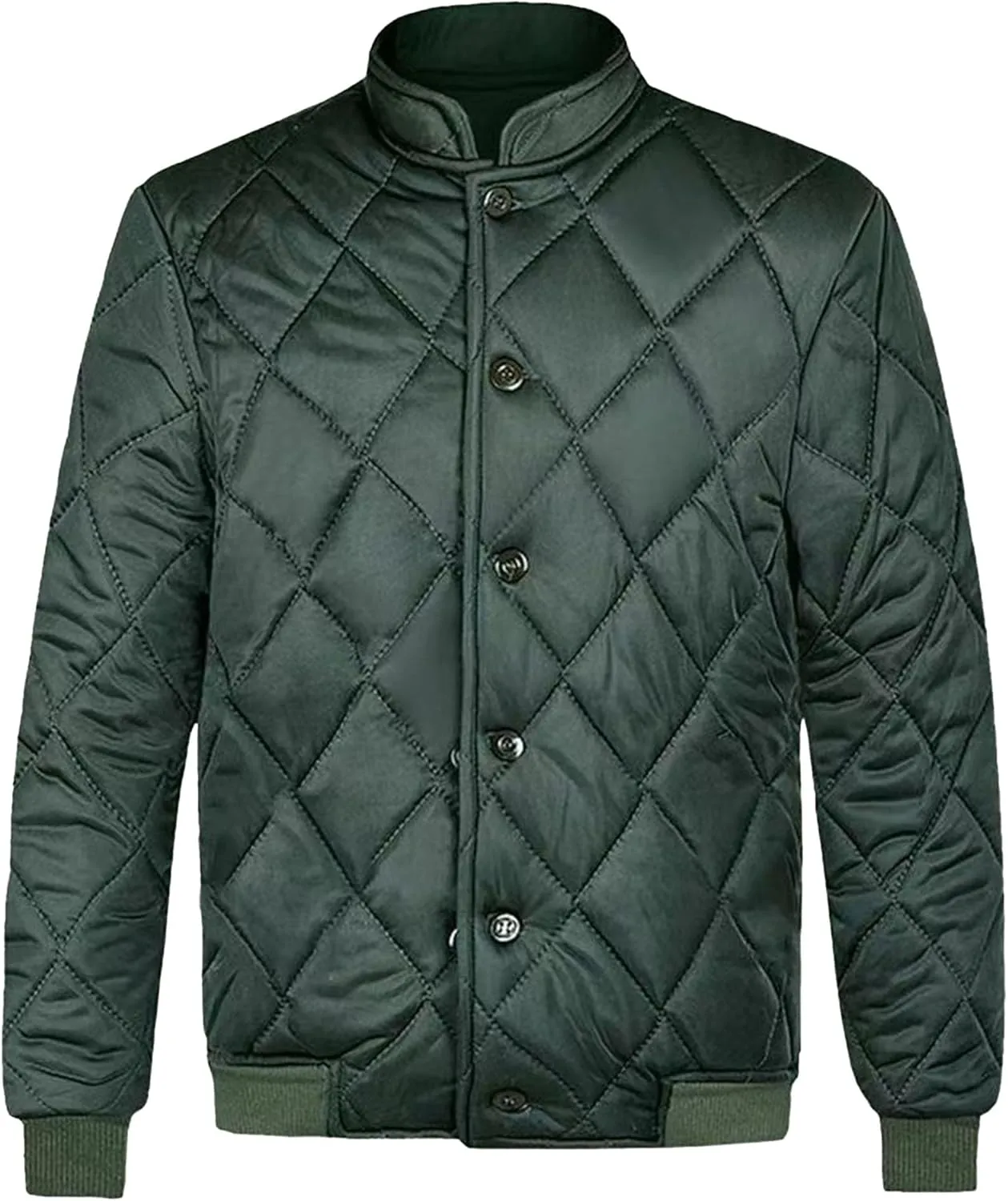 Men's Diamond Quilted Jacket Button Down Thermal Padded Cotton Coat Insulated Warm Winter Bomber Jackets