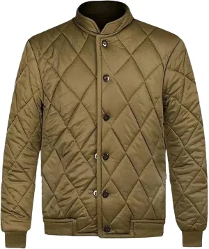 Men's Diamond Quilted Jacket Button Down Thermal Padded Cotton Coat Insulated Warm Winter Bomber Jackets