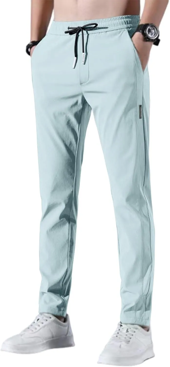 Men's Drawstring Casual Pants Summer Beach Loose Trousers with Pockets