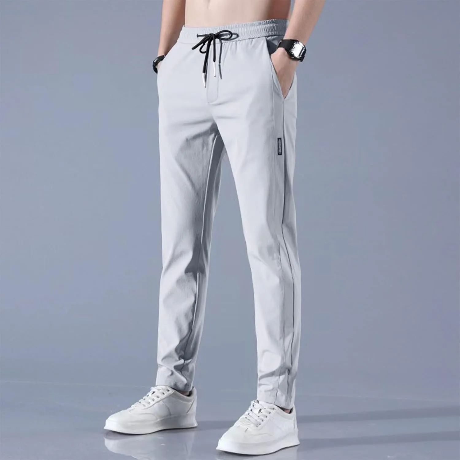 Men's Drawstring Casual Pants Summer Beach Loose Trousers with Pockets