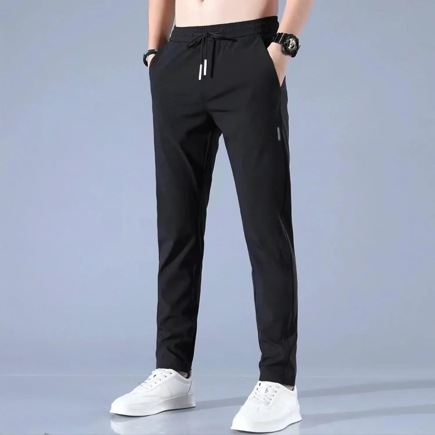 Men's Drawstring Casual Pants Summer Beach Loose Trousers with Pockets