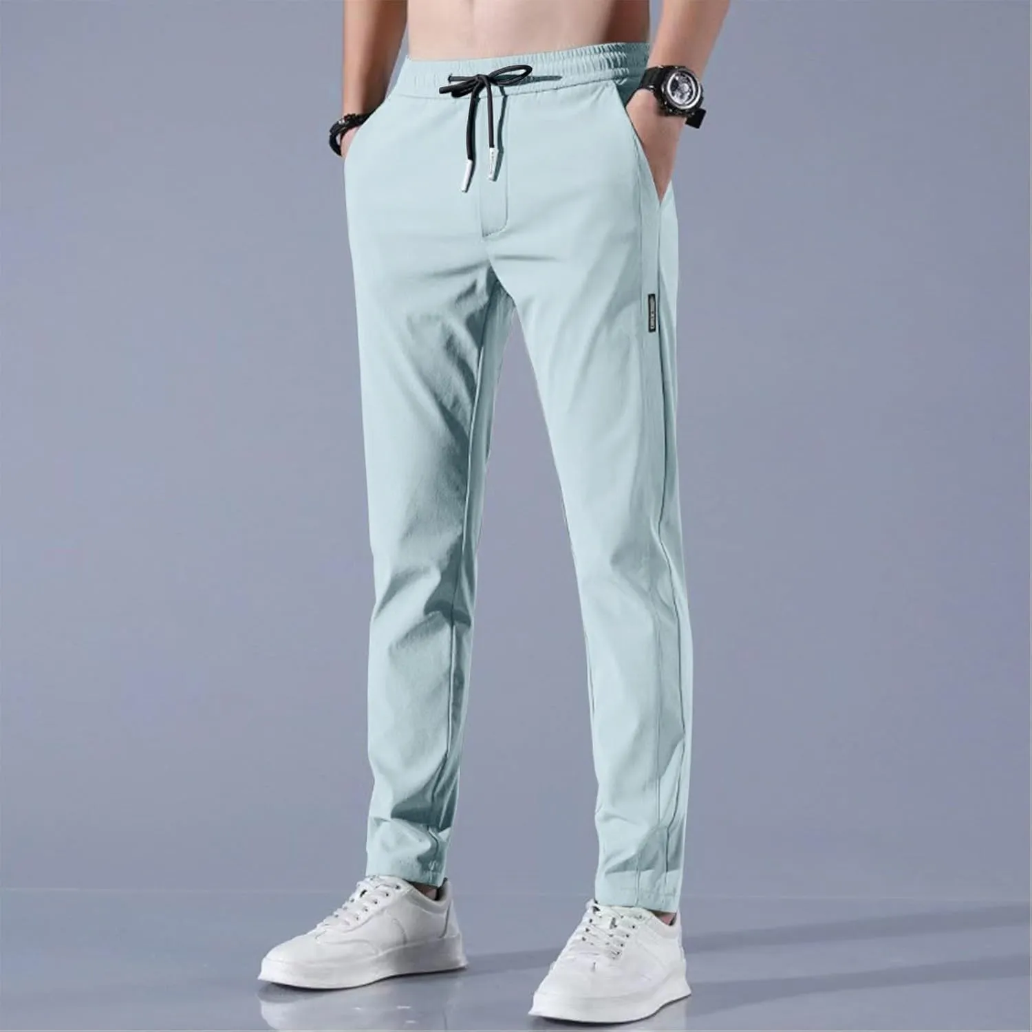 Men's Drawstring Casual Pants Summer Beach Loose Trousers with Pockets