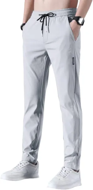 Men's Drawstring Casual Pants Summer Beach Loose Trousers with Pockets