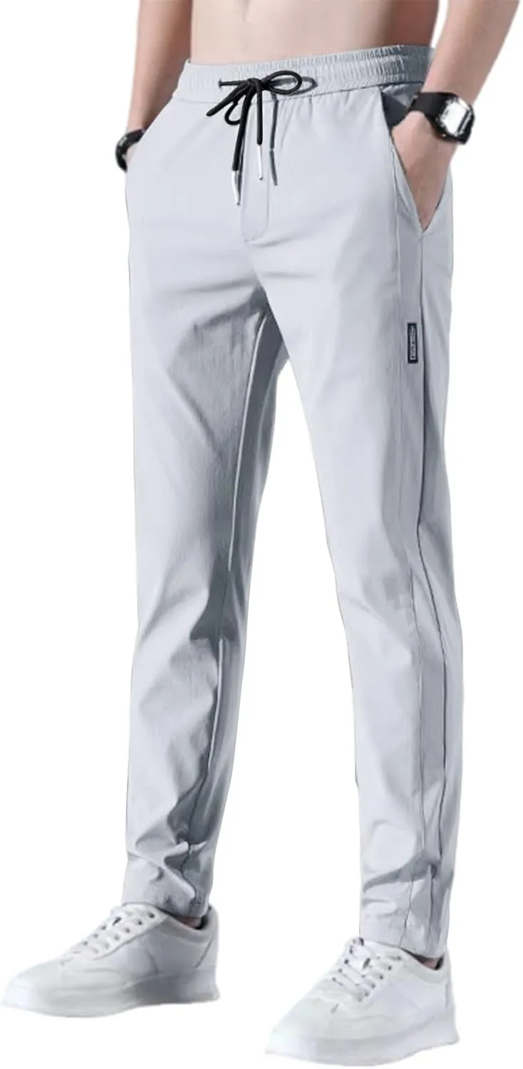 Men's Drawstring Casual Pants Summer Beach Loose Trousers with Pockets