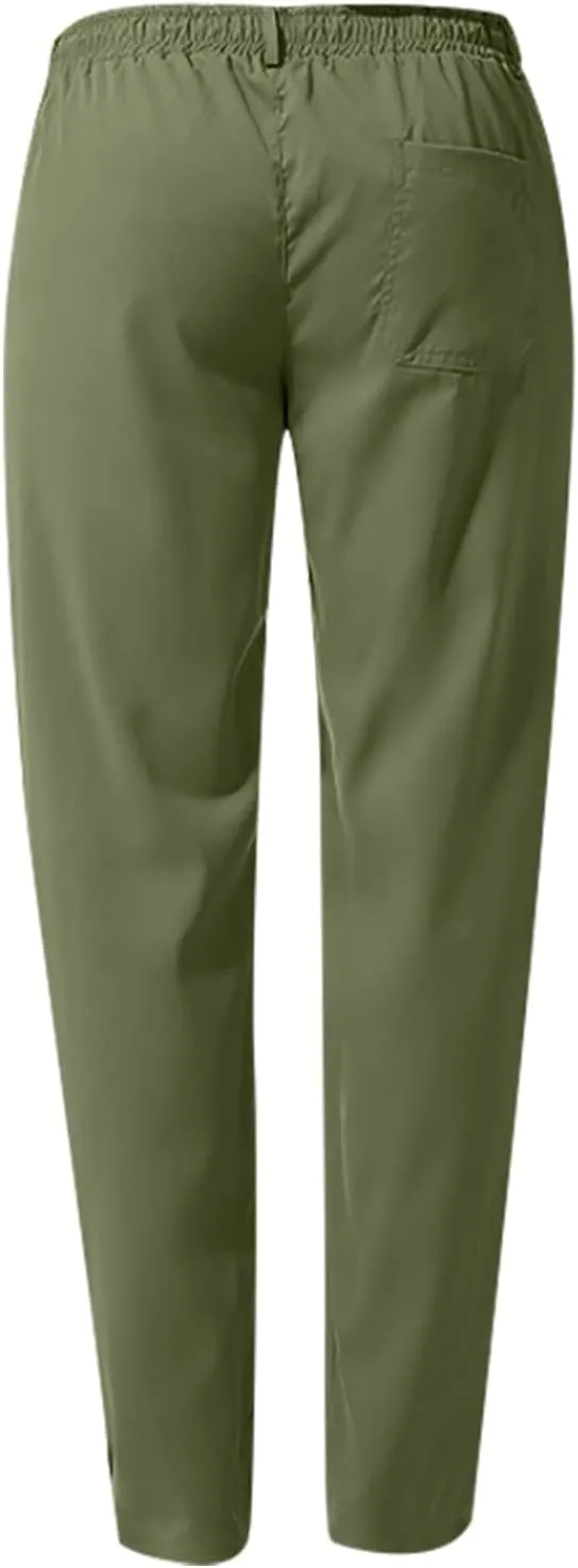 Men's Drawstring Linen Pants Solid Color Loose Casual Lightweight Elastic Waist Pants Yoga Pants Home