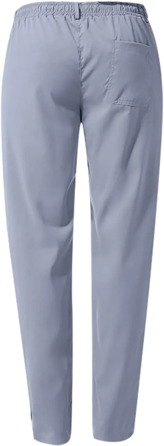 Men's Drawstring Linen Pants Solid Color Loose Casual Lightweight Elastic Waist Pants Yoga Pants Home