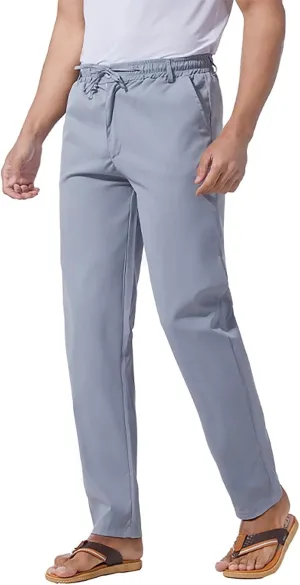 Men's Drawstring Linen Pants Solid Color Loose Casual Lightweight Elastic Waist Pants Yoga Pants Home