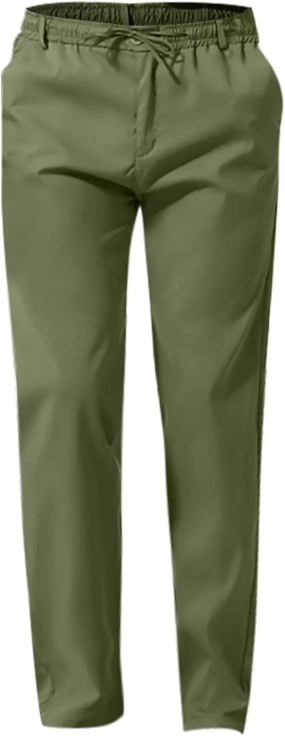 Men's Drawstring Linen Pants Solid Color Loose Casual Lightweight Elastic Waist Pants Yoga Pants Home