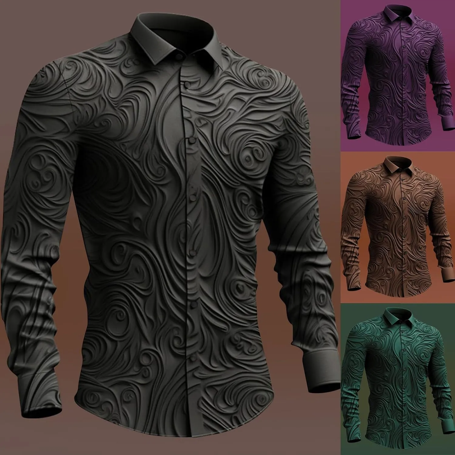 Men's Dress Shirts Luxury Floral Printed Fashion Designed Long Sleeve Button Down Casual Business Office Work Oxford Shirts
