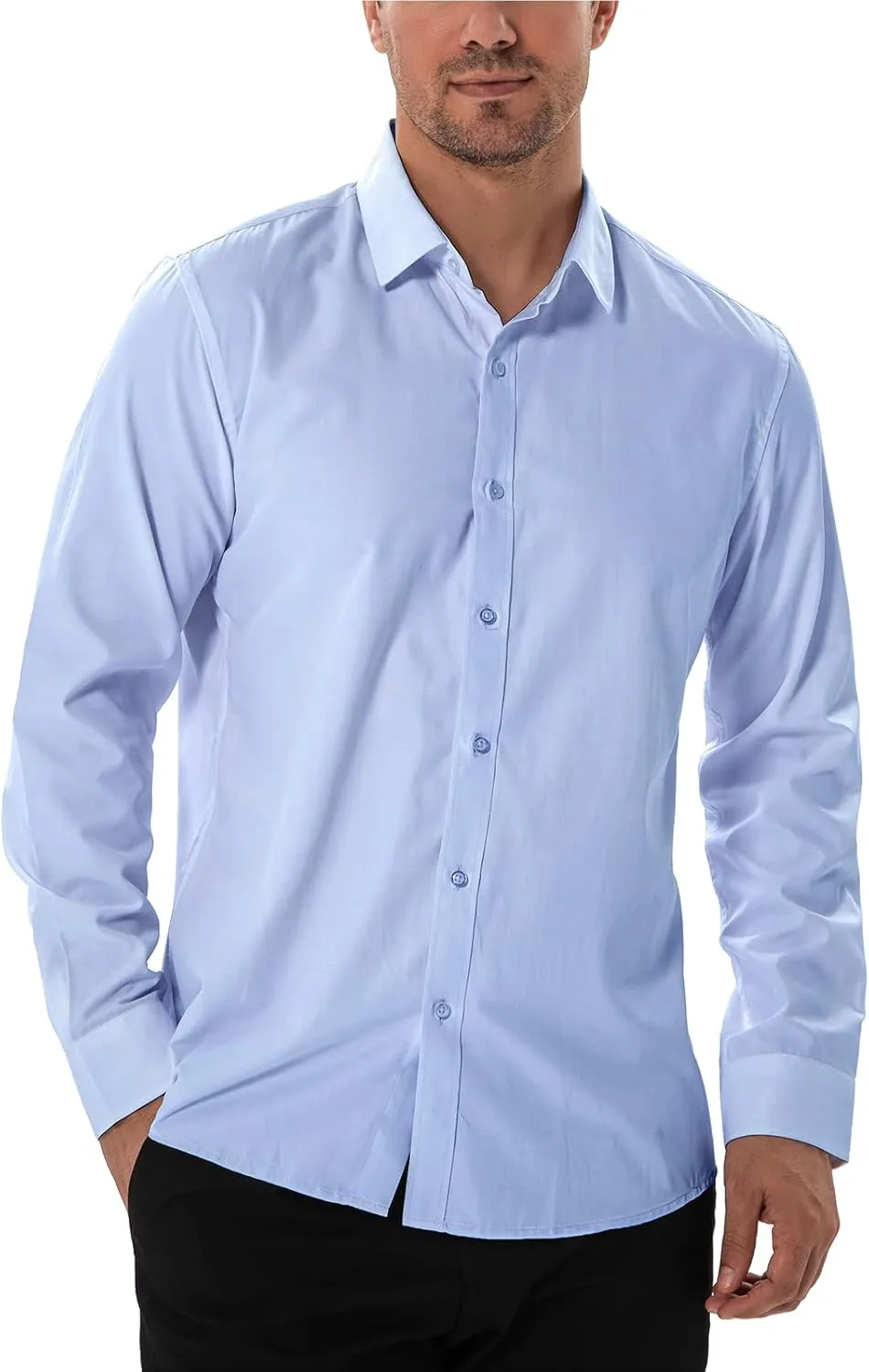 Men's Dress Shirts Stain Shield Stretch Slim Fit Shirts Wrinkle-Free Formal Business Button Down Shirt