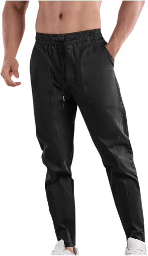 Men's Durable Cargo Pants Workout Athletic Twill Cinch Bottom Casual Joggers Pants Elastic Waist Tapered Chinos Pants