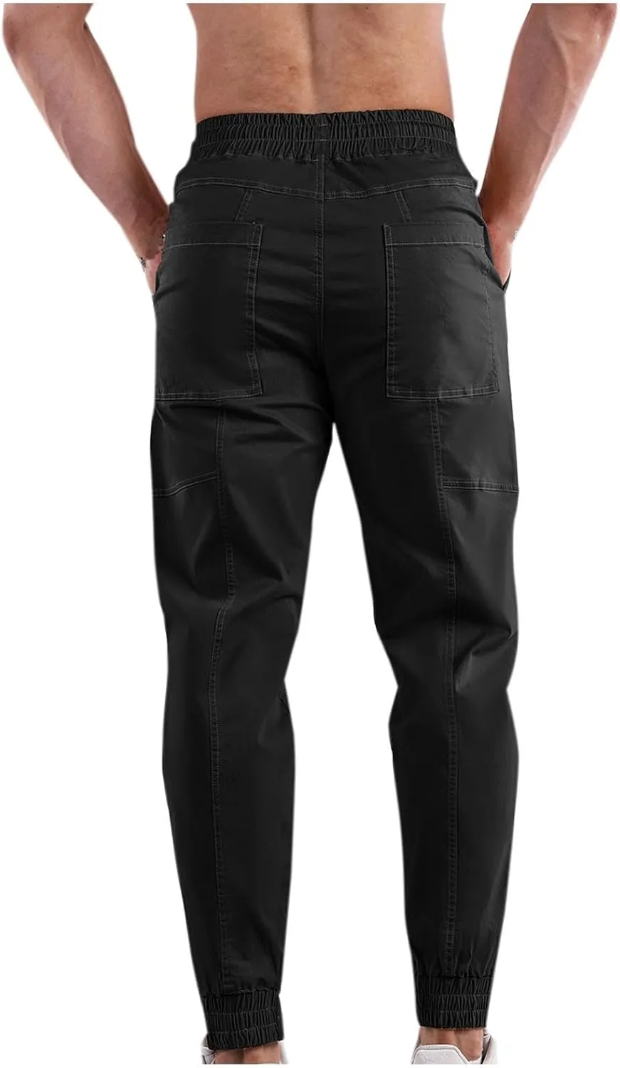 Men's Durable Cargo Pants Workout Athletic Twill Cinch Bottom Casual Joggers Pants Elastic Waist Tapered Chinos Pants