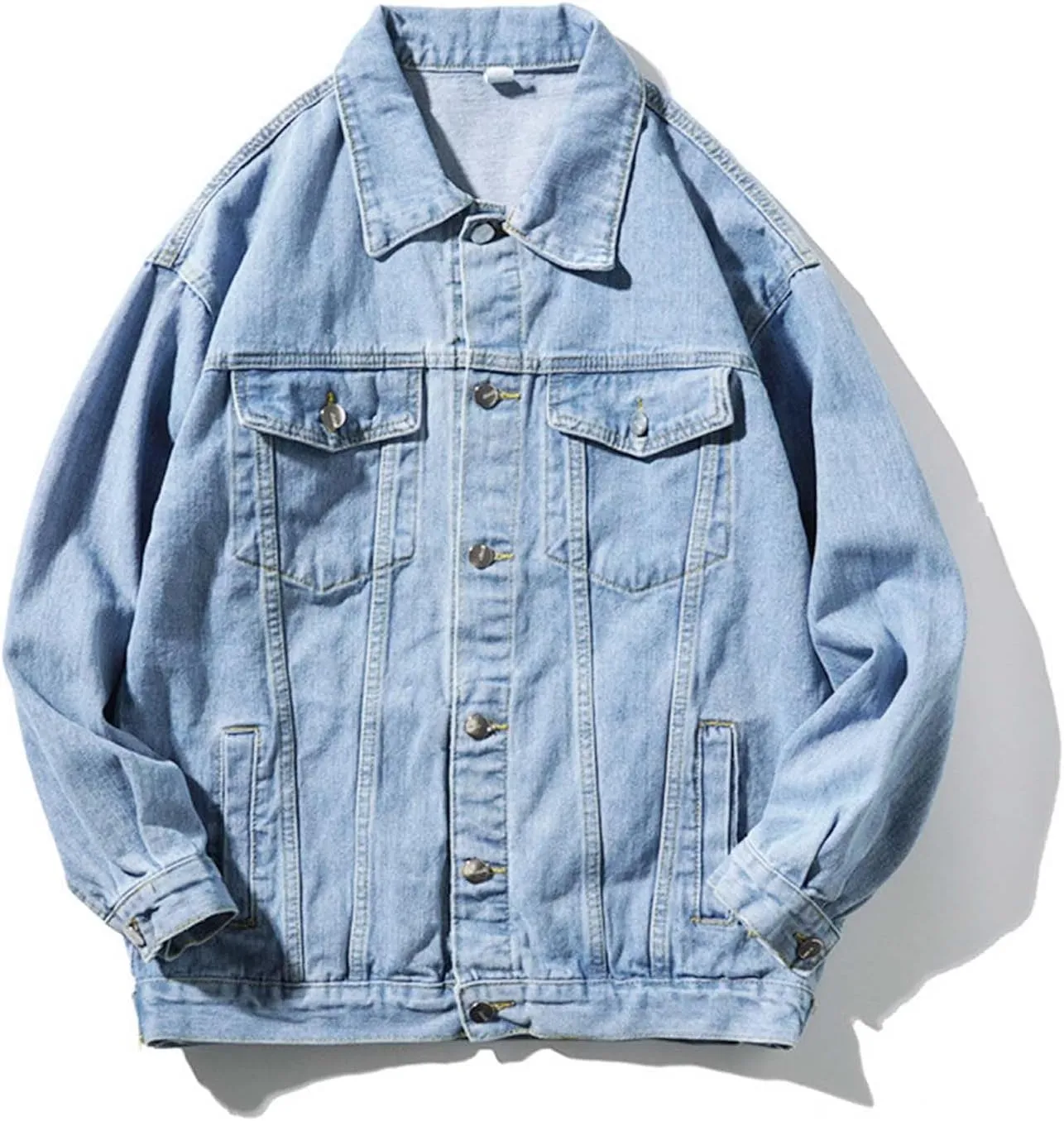 Mens Fashion Denim Jackets Casual Loose Fit Button Down Denim Trucker Jackets Long Sleeve Distressed Cowboys Jacket