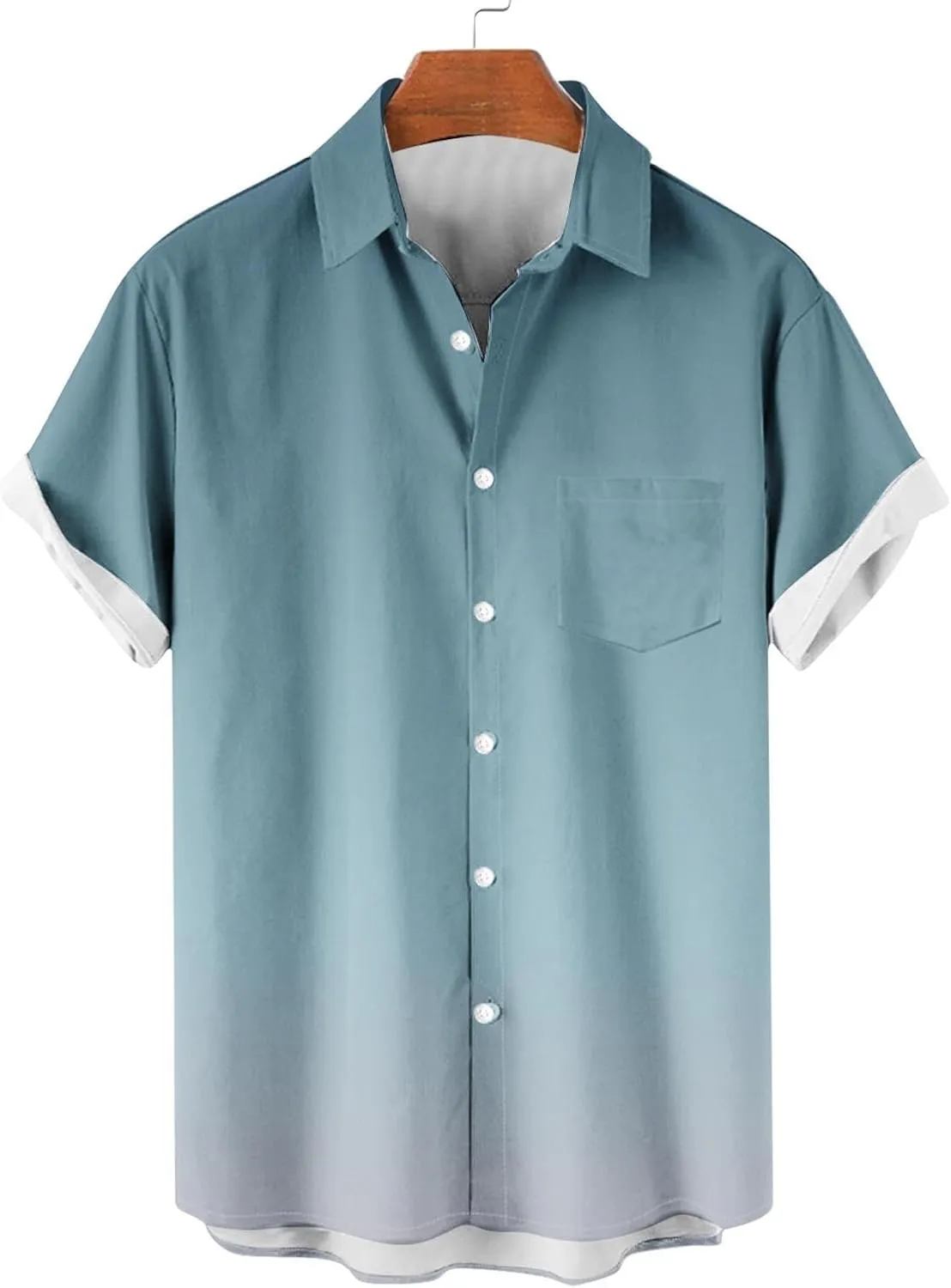 Men's Fashion Gradient Short Sleeve Shirts t Linen Casual Button Down T-Shirts Loose Fit Beach Summer Tee Tops