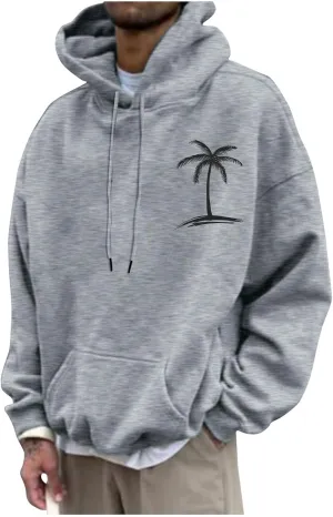 Men'S Fashion Hoodies & Sweatshirts Palm Tree Print Fall Fleece Sweatshirts Long Sleeve Pullover Hoodie With Pockets