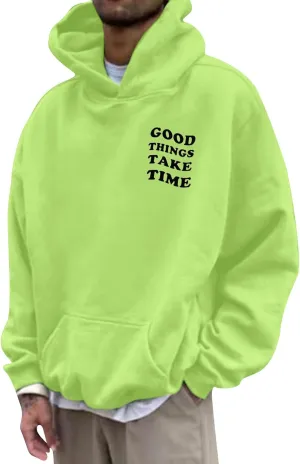 Men'S Fashion Hoodies Good Things Take Time & Rose Shape Print Sweatshirts Fall Long Sleeve Hoodies Pullover Shirts