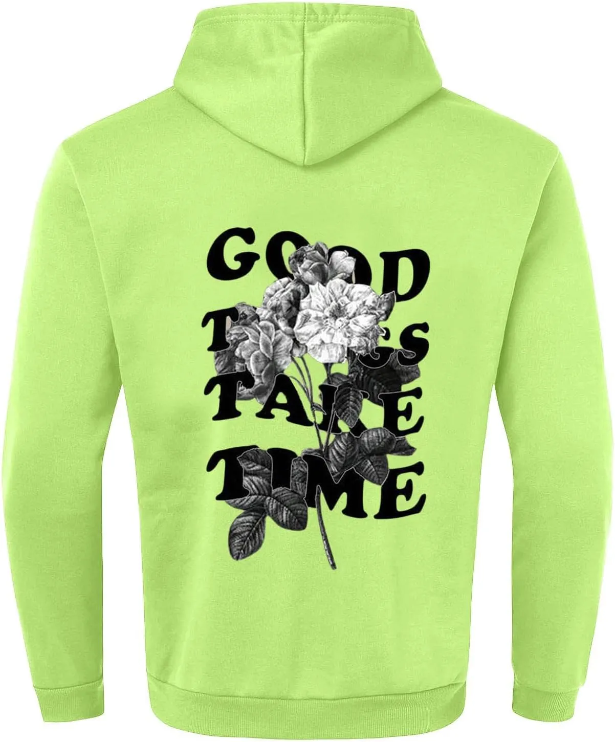 Men'S Fashion Hoodies Good Things Take Time & Rose Shape Print Sweatshirts Fall Long Sleeve Hoodies Pullover Shirts