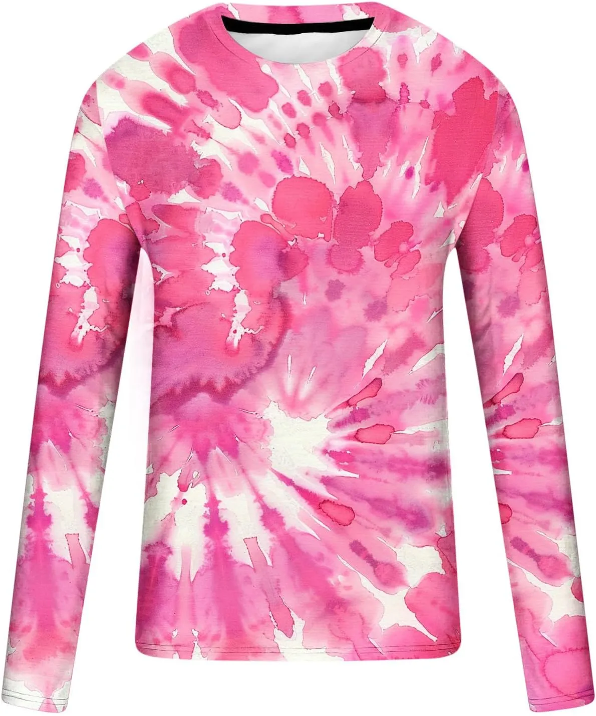 Men's Fashion Tie-Dye Printed Tops Round Neck Casual T-Shirt Long Sleeve Tops Stylish Pullover Tees Shirt