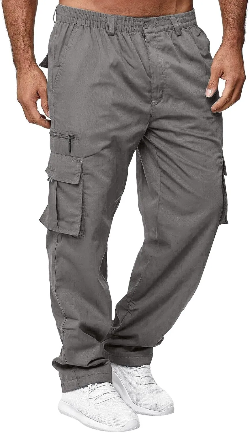 Men's Fleece Cargo Sweatpants Color Pocket Trousers Loose Track Training Sports Trousers Loose Fit Sweatpants for Men