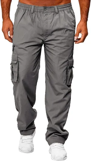 Men's Fleece Cargo Sweatpants Color Pocket Trousers Loose Track Training Sports Trousers Loose Fit Sweatpants for Men
