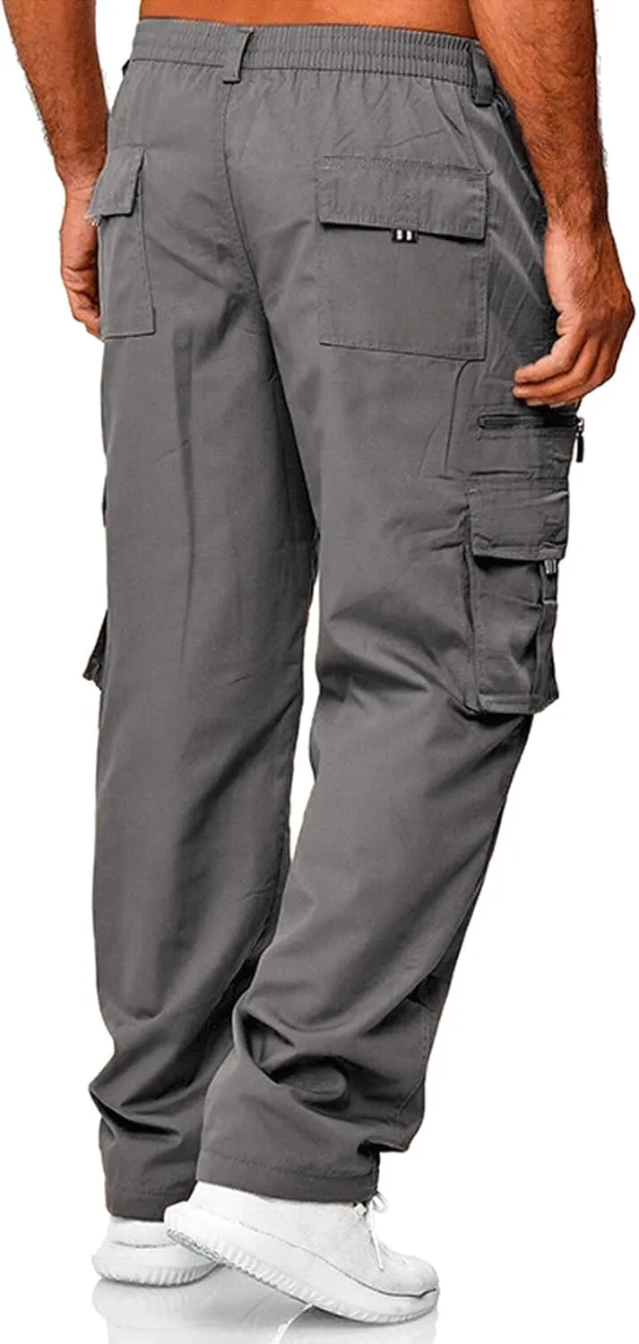 Men's Fleece Cargo Sweatpants Color Pocket Trousers Loose Track Training Sports Trousers Loose Fit Sweatpants for Men
