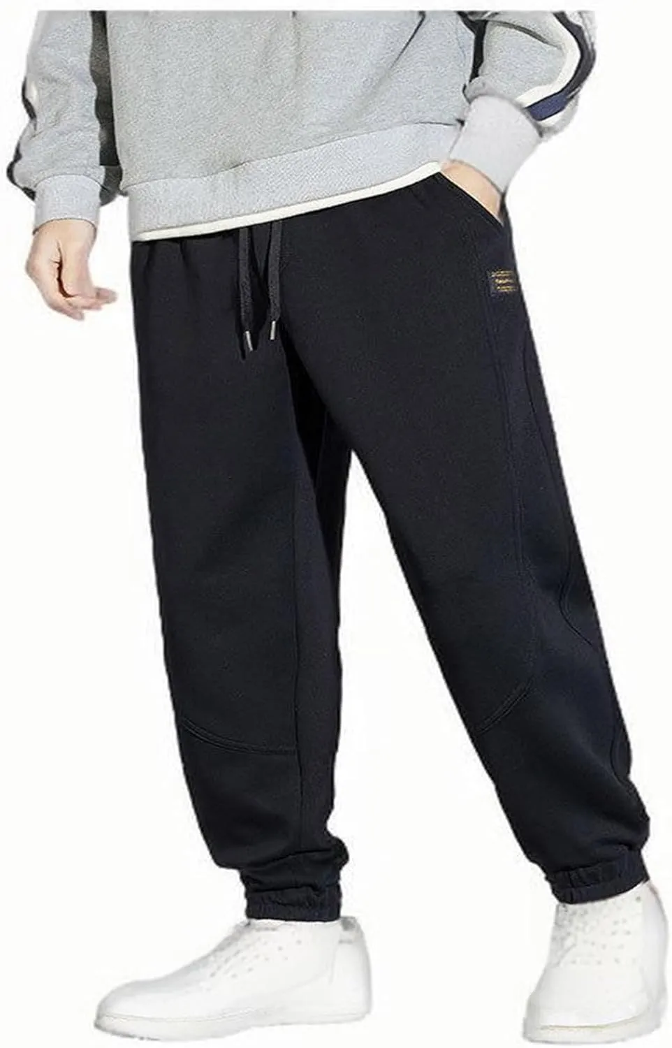 Men's Fleece Jogger Sweatpants Baggy Elastic Waist Drawstring Cargo Pants with Pockets Casual Workout Gym Trousers