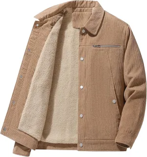 Men's Fleece Thermal Padded Winter Coat Classic Sherpa Lined Cargo Jacket Button Lapel Long Sleeve Outerwear