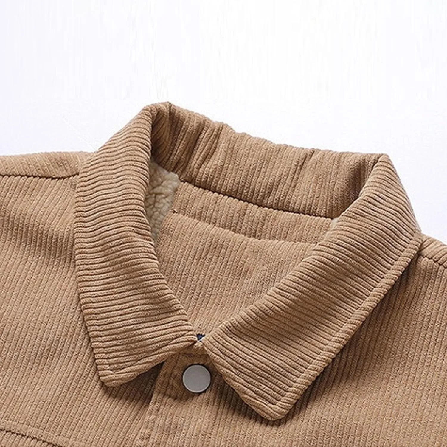 Men's Fleece Thermal Padded Winter Coat Classic Sherpa Lined Cargo Jacket Button Lapel Long Sleeve Outerwear