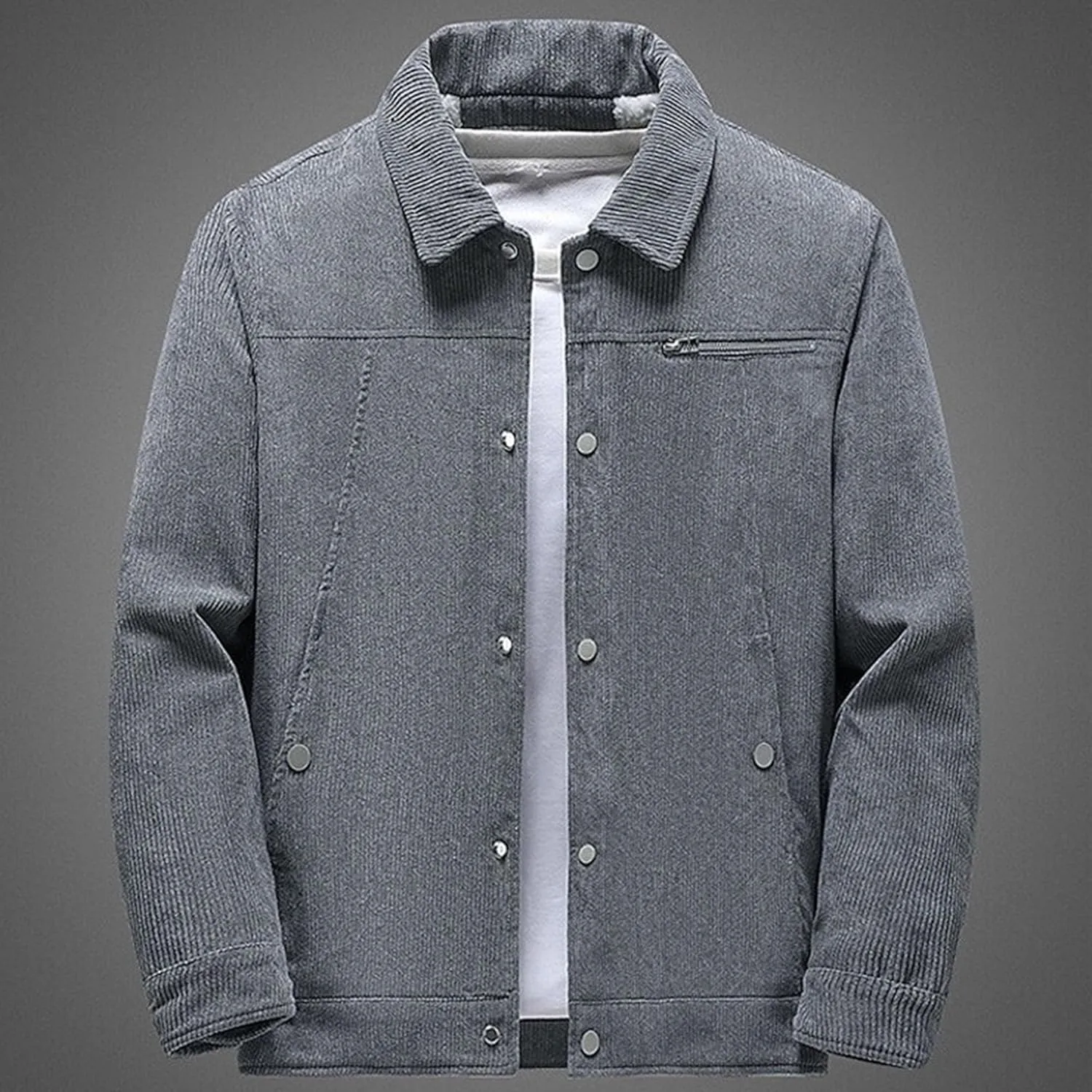 Men's Fleece Thermal Padded Winter Coat Classic Sherpa Lined Cargo Jacket Button Lapel Long Sleeve Outerwear