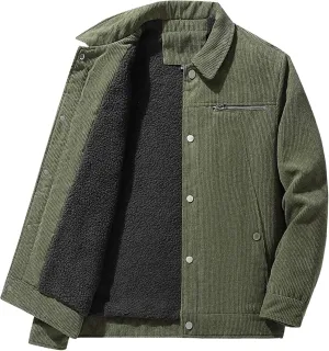 Men's Fleece Thermal Padded Winter Coat Classic Sherpa Lined Cargo Jacket Button Lapel Long Sleeve Outerwear