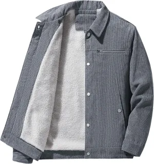 Men's Fleece Thermal Padded Winter Coat Classic Sherpa Lined Cargo Jacket Button Lapel Long Sleeve Outerwear
