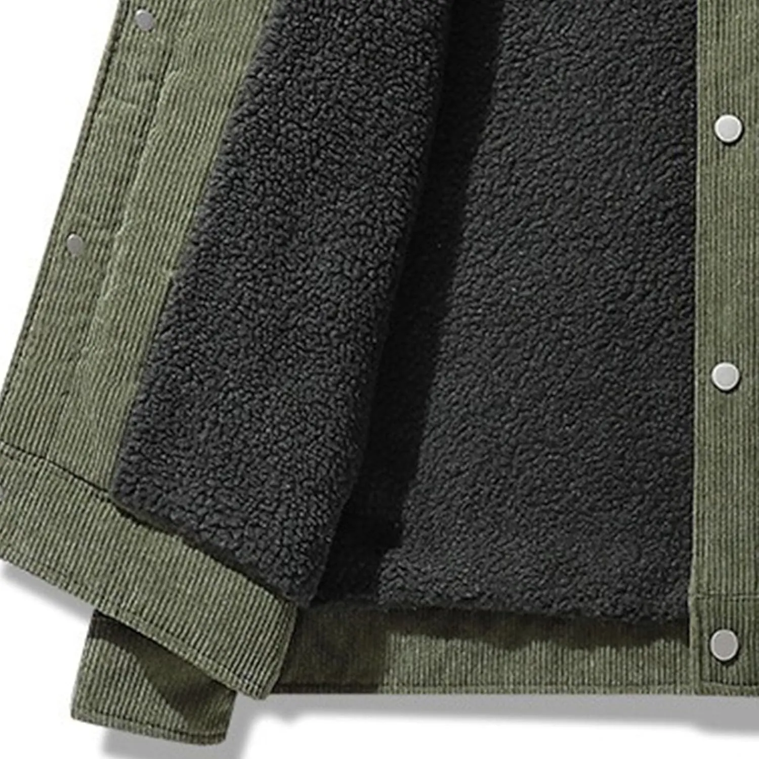 Men's Fleece Thermal Padded Winter Coat Classic Sherpa Lined Cargo Jacket Button Lapel Long Sleeve Outerwear