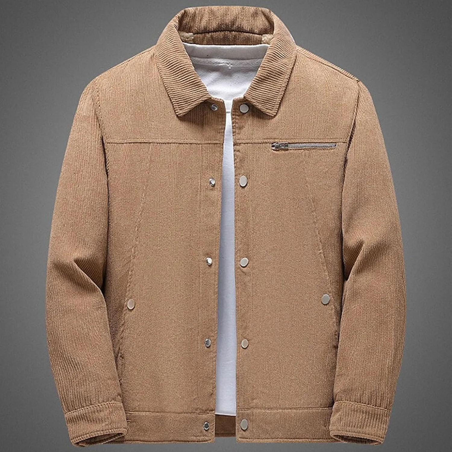 Men's Fleece Thermal Padded Winter Coat Classic Sherpa Lined Cargo Jacket Button Lapel Long Sleeve Outerwear
