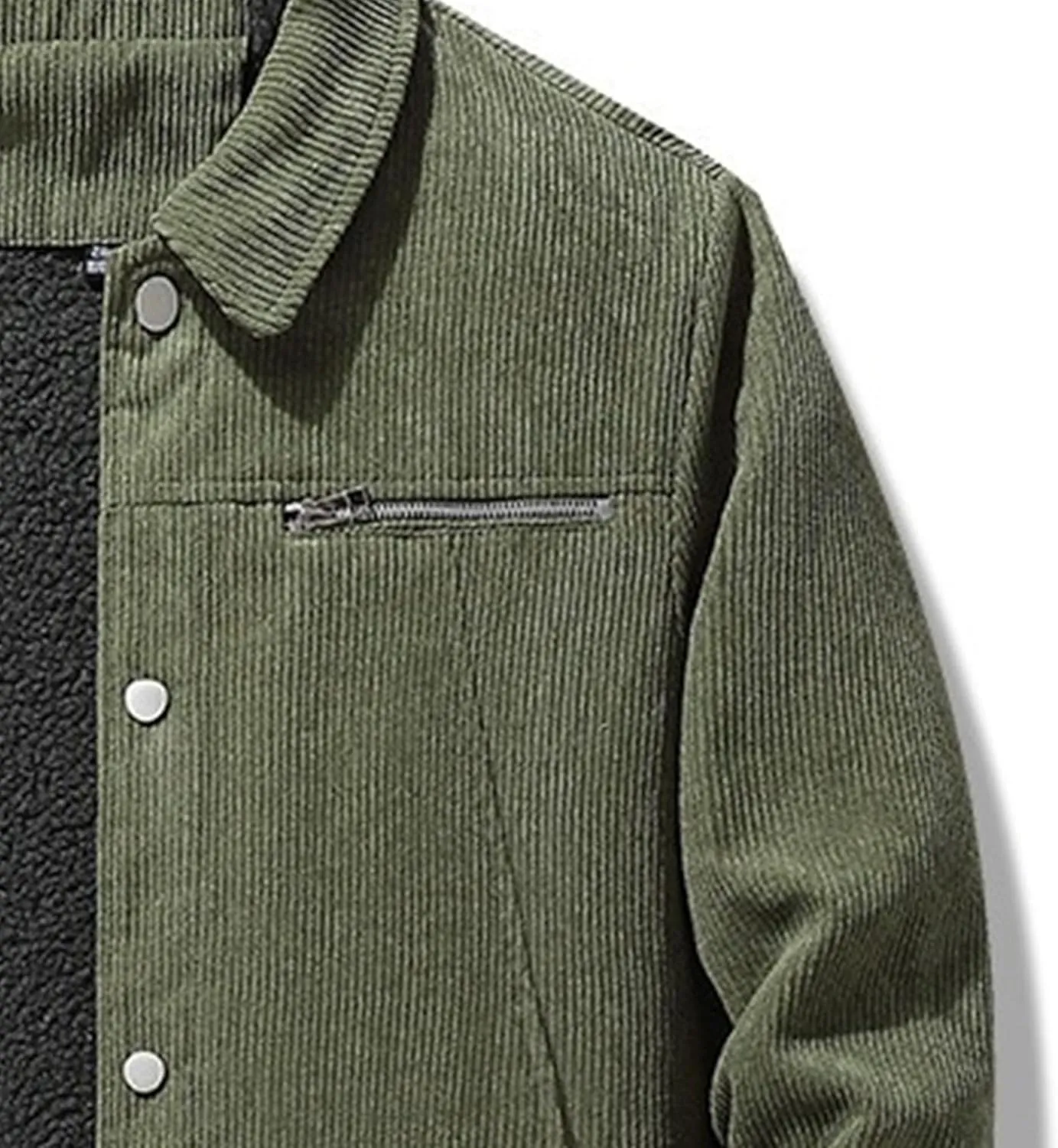 Men's Fleece Thermal Padded Winter Coat Classic Sherpa Lined Cargo Jacket Button Lapel Long Sleeve Outerwear