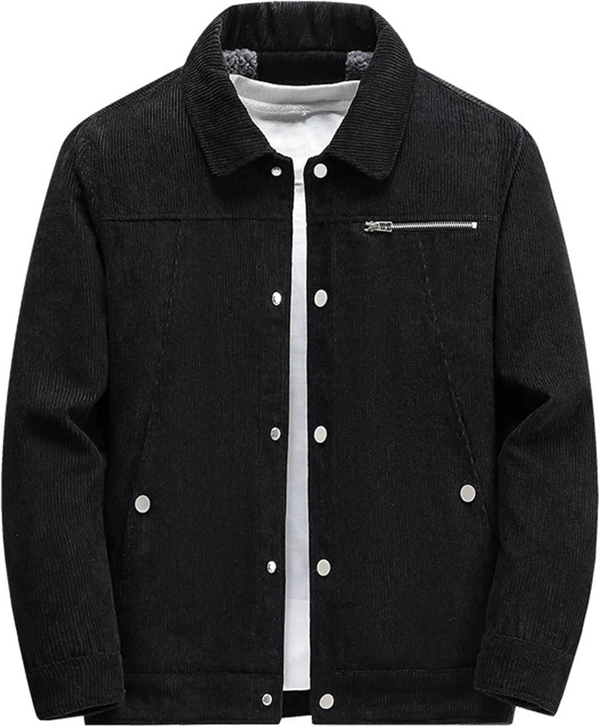 Men's Fleece Thermal Padded Winter Coat Classic Sherpa Lined Cargo Jacket Button Lapel Long Sleeve Outerwear