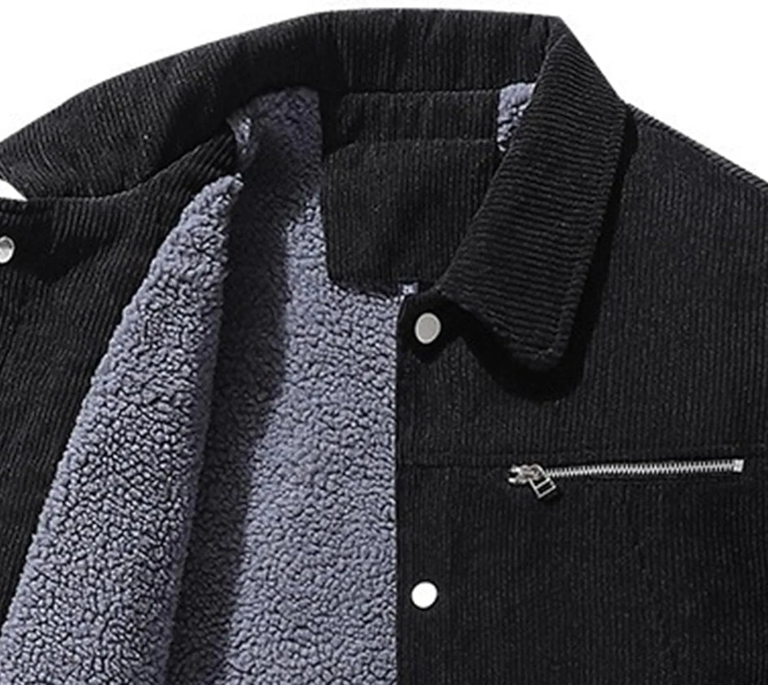 Men's Fleece Thermal Padded Winter Coat Classic Sherpa Lined Cargo Jacket Button Lapel Long Sleeve Outerwear