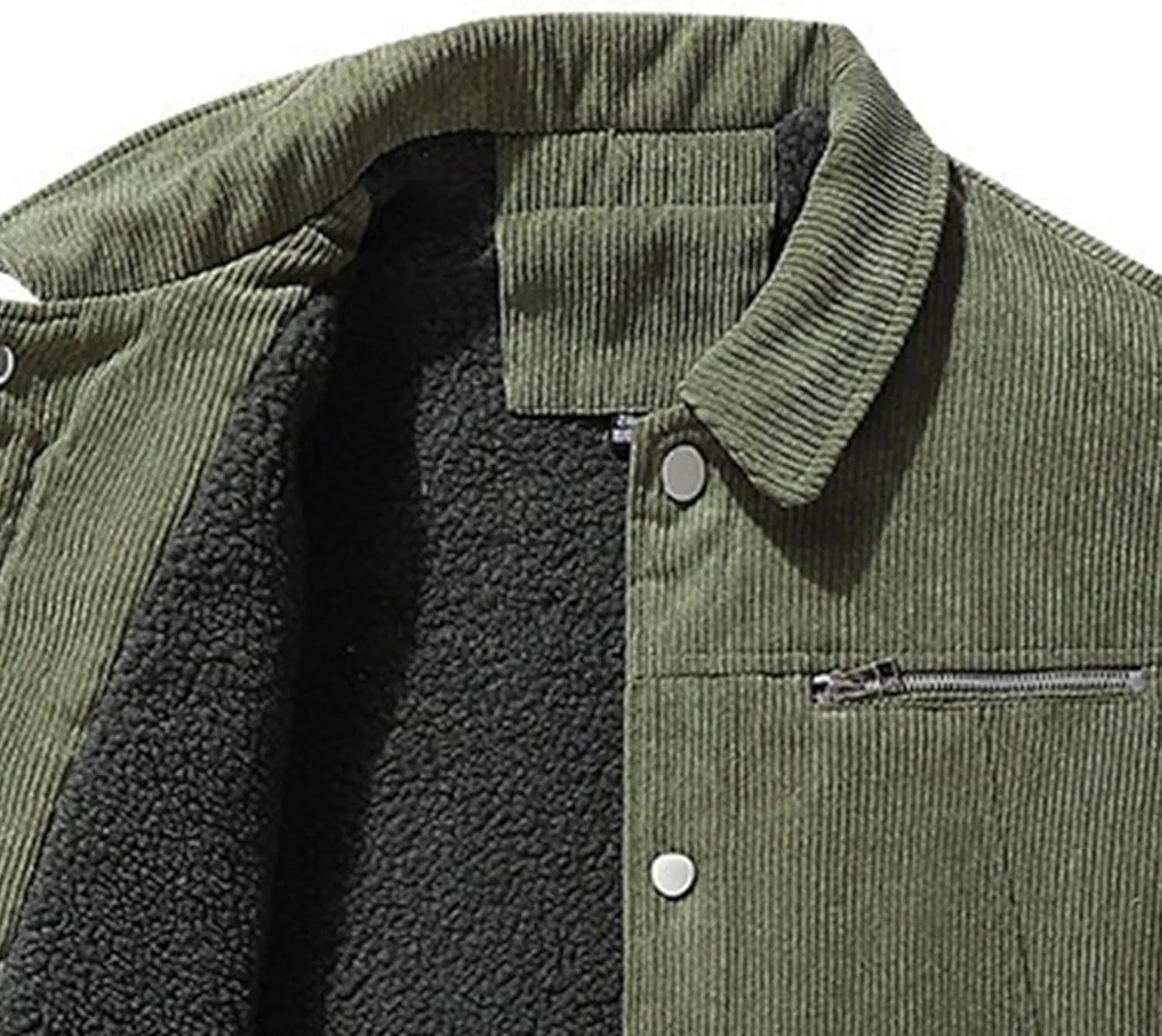 Men's Fleece Thermal Padded Winter Coat Classic Sherpa Lined Cargo Jacket Button Lapel Long Sleeve Outerwear