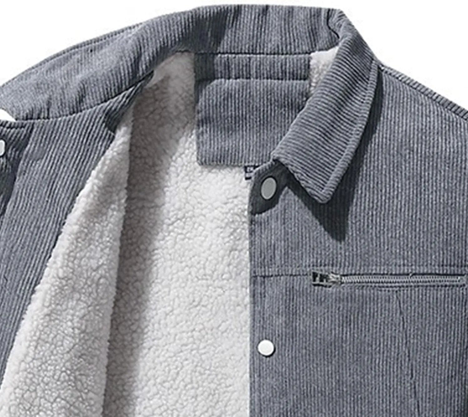 Men's Fleece Thermal Padded Winter Coat Classic Sherpa Lined Cargo Jacket Button Lapel Long Sleeve Outerwear