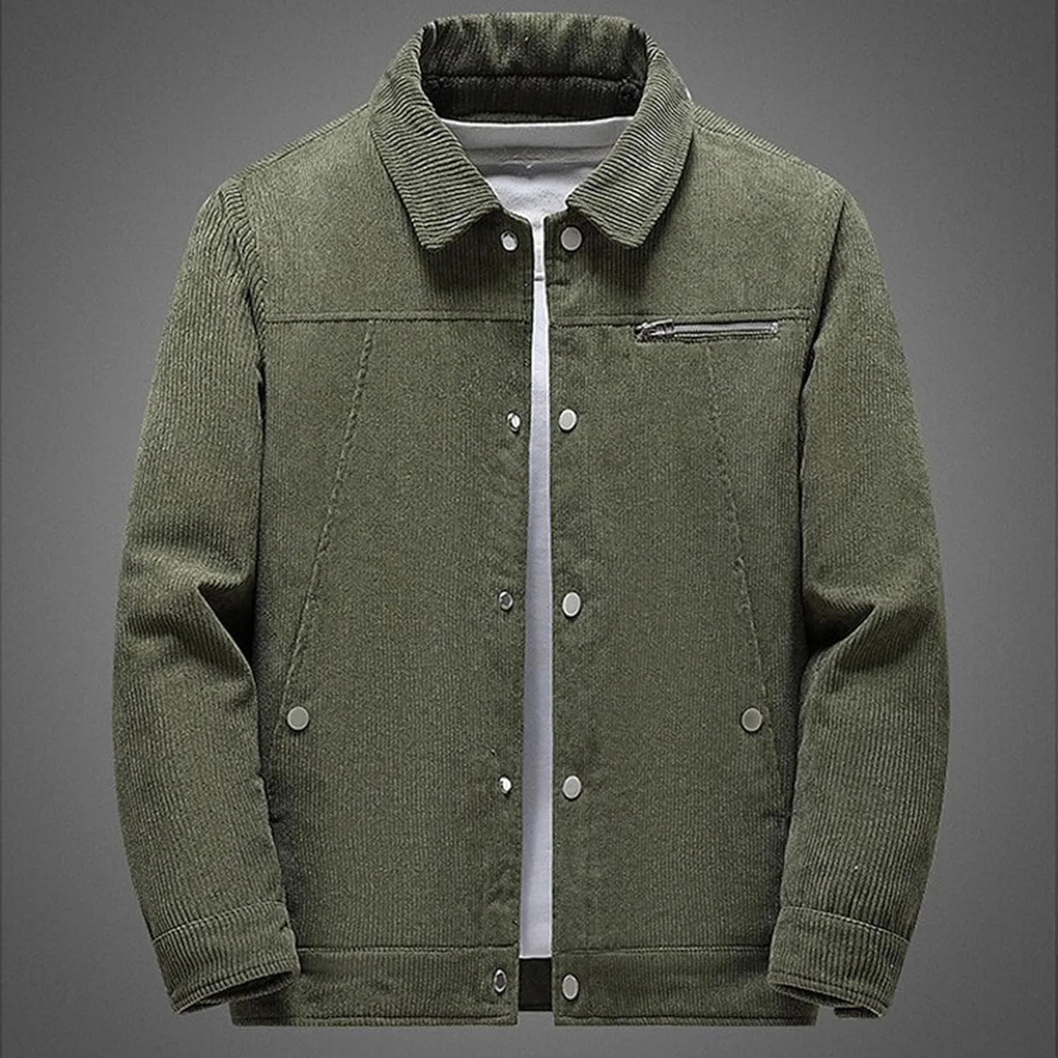 Men's Fleece Thermal Padded Winter Coat Classic Sherpa Lined Cargo Jacket Button Lapel Long Sleeve Outerwear